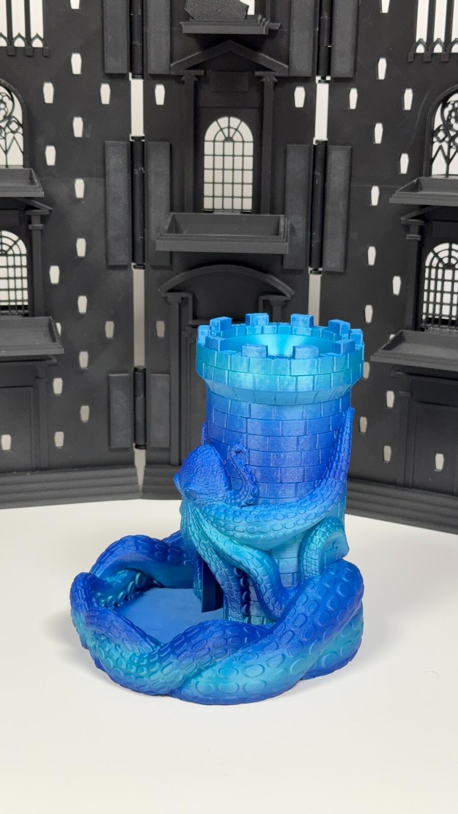 3D Printed Octopus Dice Tower in Blue Gradient PLA