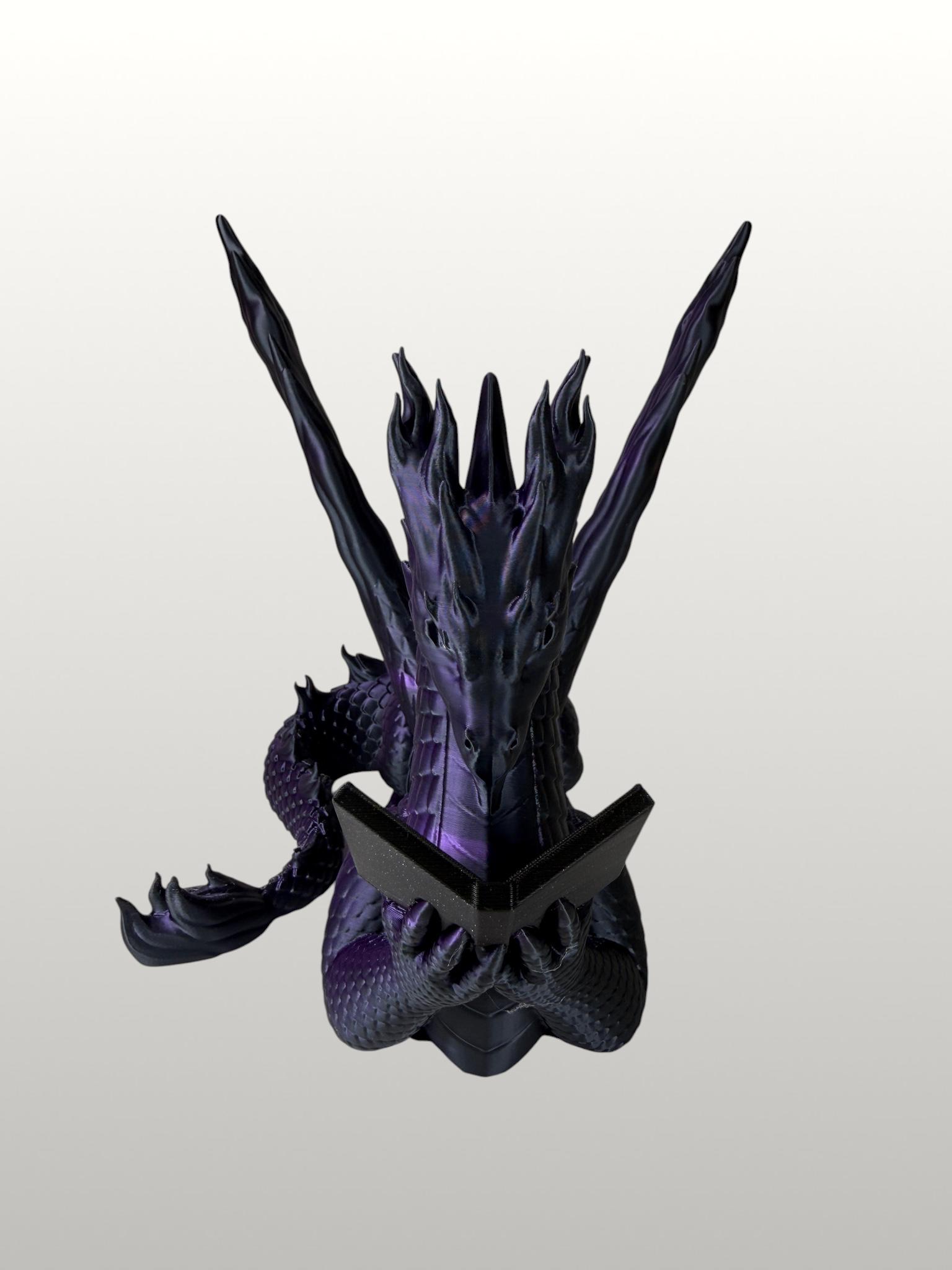 Arcane Dragon Display Stand side profile showing flame-like wings, coiled tail, and faceted base