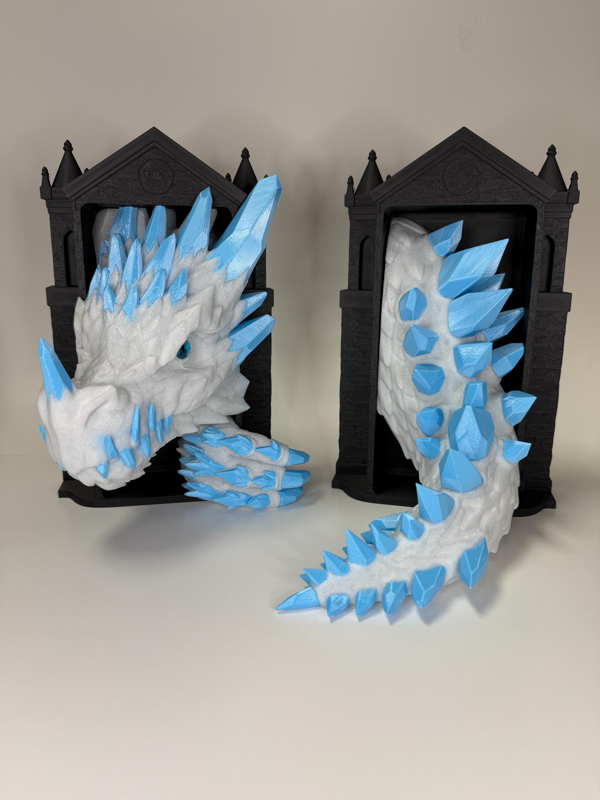 Full Crystal Dragon book nook showing head and tail sections with glitter-infused pearlescent body