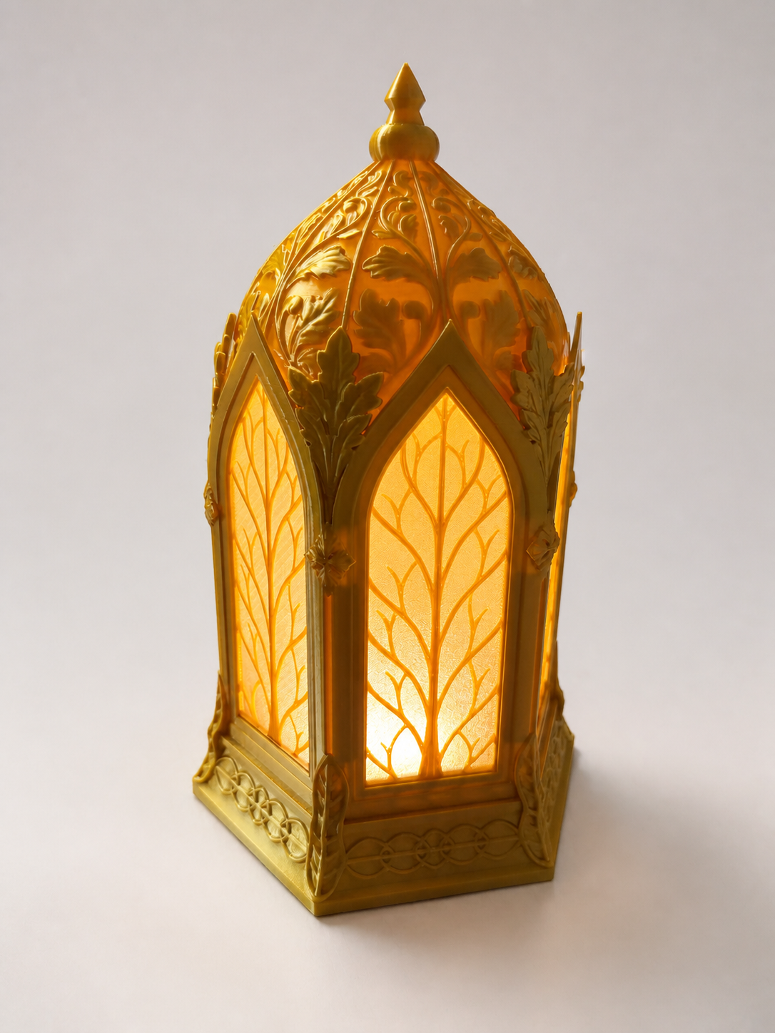 Elven Lantern 3D printed lamp illuminated with the included LED puck light
