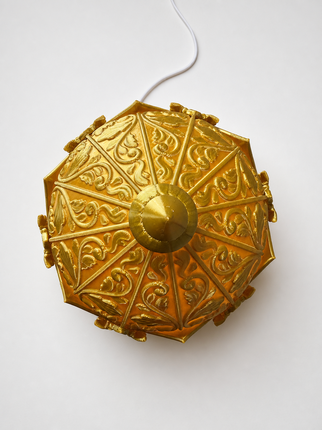 Top detail of the Elven Lantern's ornate 3D printed floral pattern